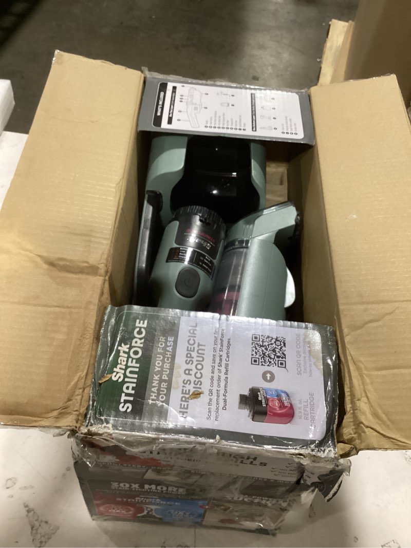 Condition photo showing Good Condition for Shark StainForce Cordless Portable Spot, Stain, & Odor Remover System for Carpets, Area Rugs, Upholstery, Stairs, with Storage Caddy, Accessories, and Full-Size Cleaning Solution, HX101 (New) StainForce Cordless Stain System