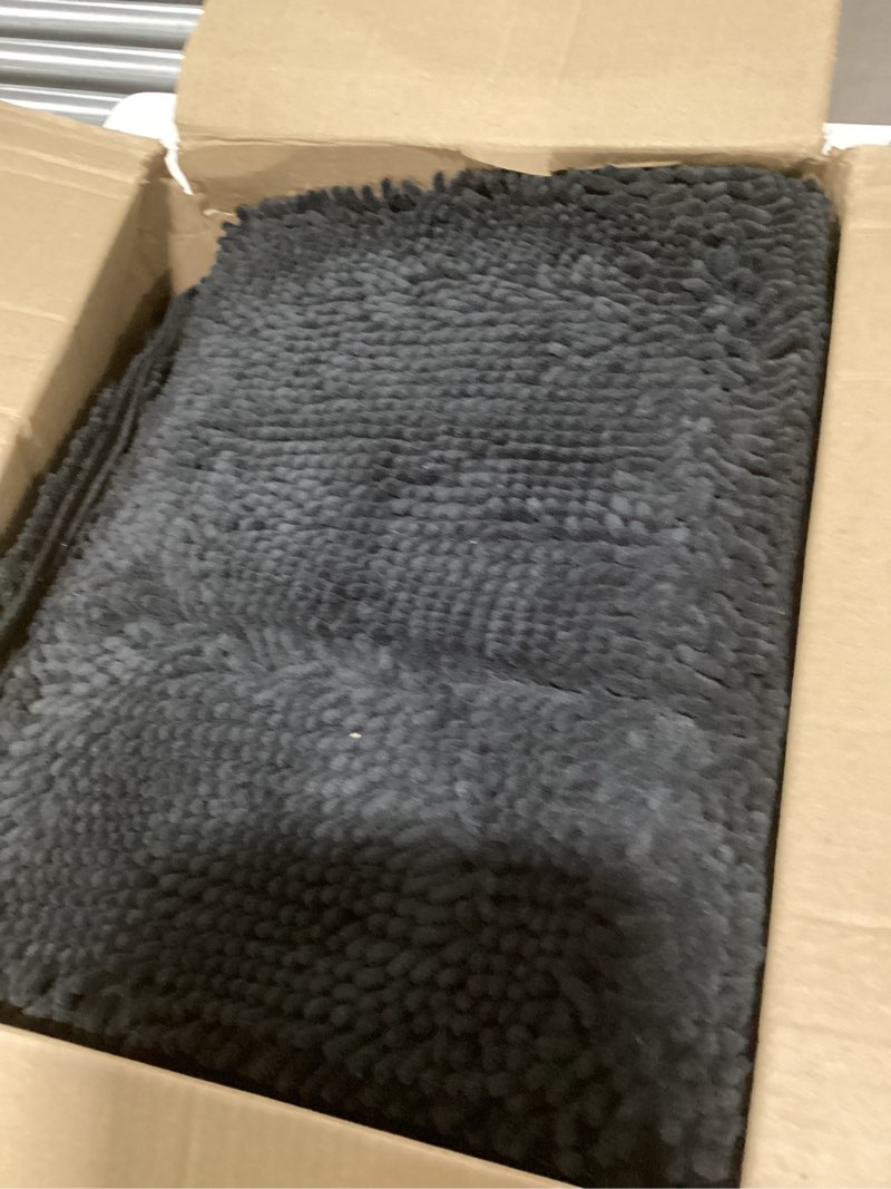 Condition photo showing Good Condition for olanly large bathroom rugs 70x46, extra soft absorbent chenille bath rugs, rubber backing quick dry, machine washable bath mats for bathroom floor, tub and shower, home decor accessories, black 70" x 46" black