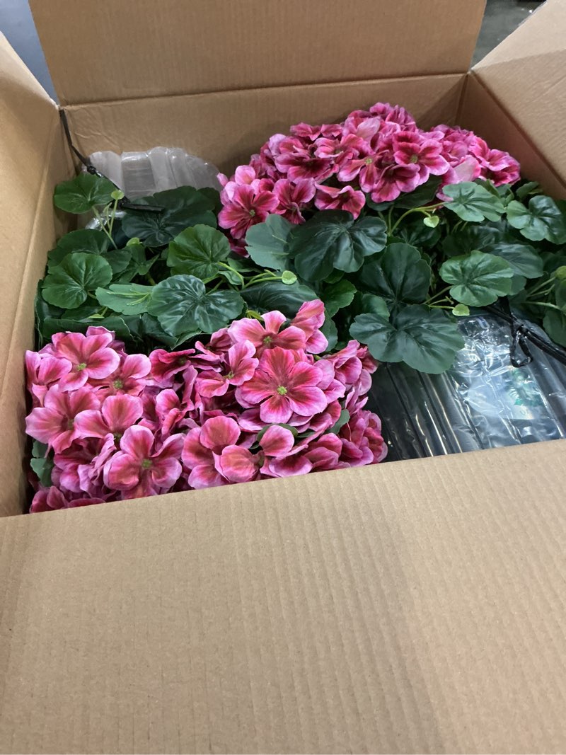 Condition photo showing Good Condition for qianyun artificial geranium bush – 20 inch outdoor potted artificial plant for front porch, uv resistant faux flower bush for garden, yard & patio decor (2 pack) dark pink