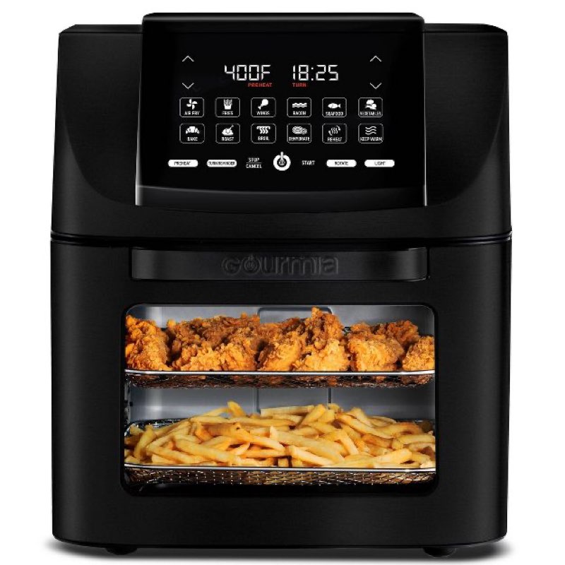 gourmia 14qt all-in-one digital air fryer, oven, rotisserie & dehydrator gaf1230: stainless steel, 1550w, dishwasher-safe parts