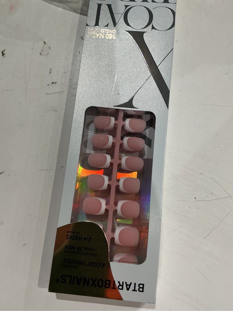 Condition photo showing Good Condition for btartboxnails xcoattips french gel nails - french tip press on nails pink extra short square shape nail tips, fake nails extensions nail art diy, 16 sizes - 160 fake nails 01 xs - square white french in pink base
