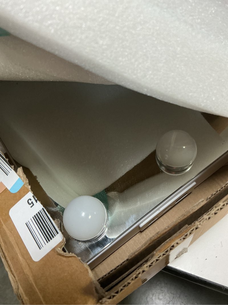 Condition photo showing Good Condition for moonee vanity mirror with lights, hollywood lighted makeup mirror with 15 dimmable bulbs and 10x magnification, 3 colors modes, light up mirror, perfect valentine's day gift for her?23" x 18"? white 23"l x 18"w