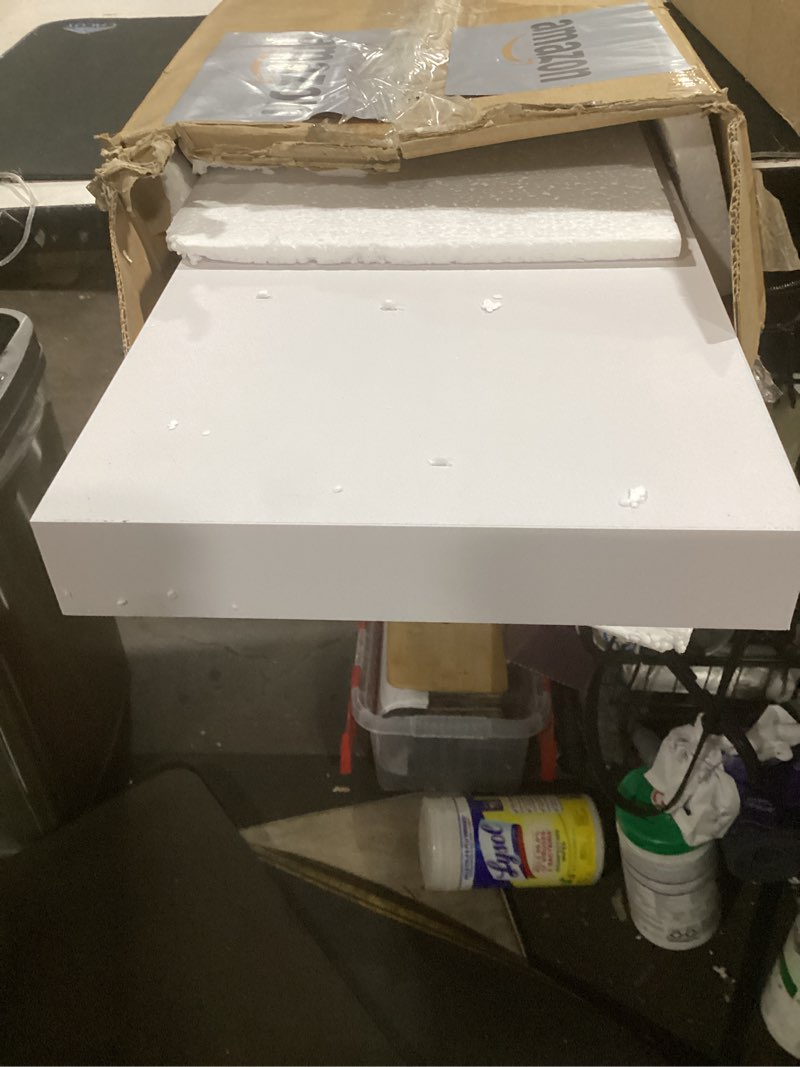 Condition photo showing As Is for (qty1) sorbus floating shelves for wall - 55 inch extra-long bathroom shelves, wall decor for bedroom, kitchen, living room, book storage - mounted floating shelf with hidden brackets (white) white 55 inch