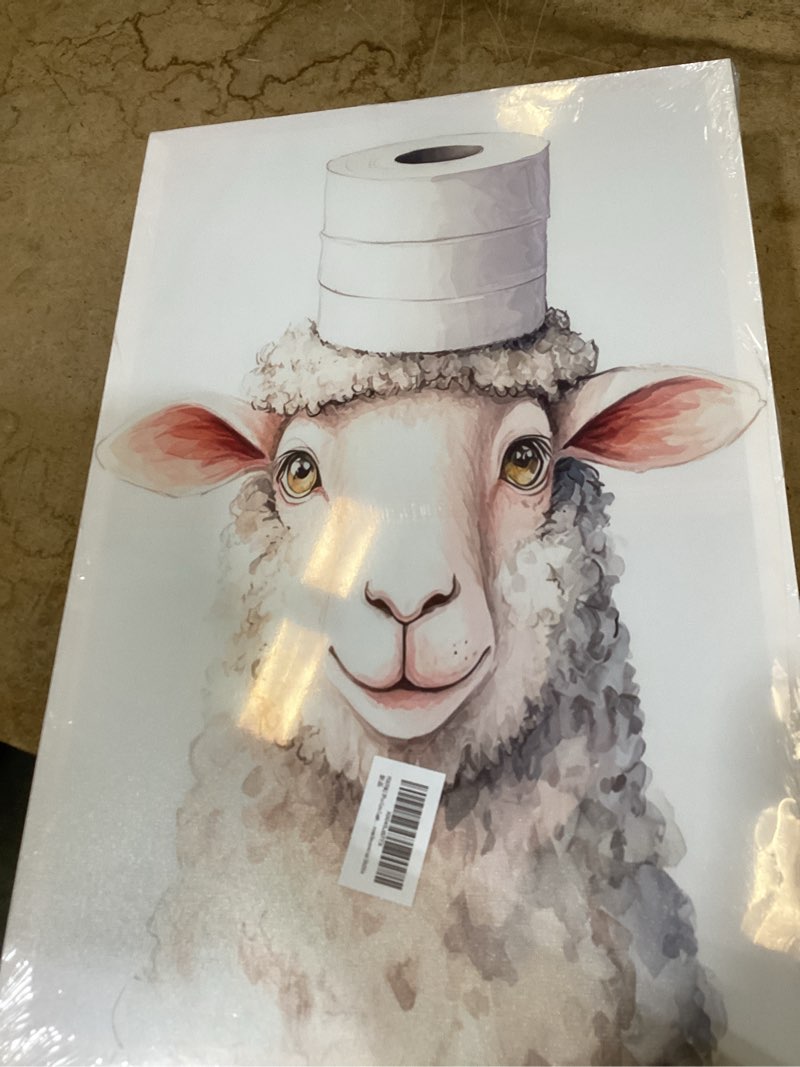 Condition photo showing New/Like New for 3pcs funny lamb bathroom wall art lamb with toilet paper on head paintings reading newspapers pictures wall decor restroom animal posters prints for washroom home decoration 12x16in frame bath sheep canvas 16"l x 12"w