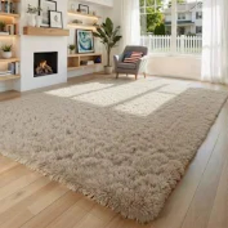 ORINOVA Fluffy Beige 8X10 Area Rug Faux Sheepskin Shaggy Fur Rug Washable for Living Room Bedroom Nu