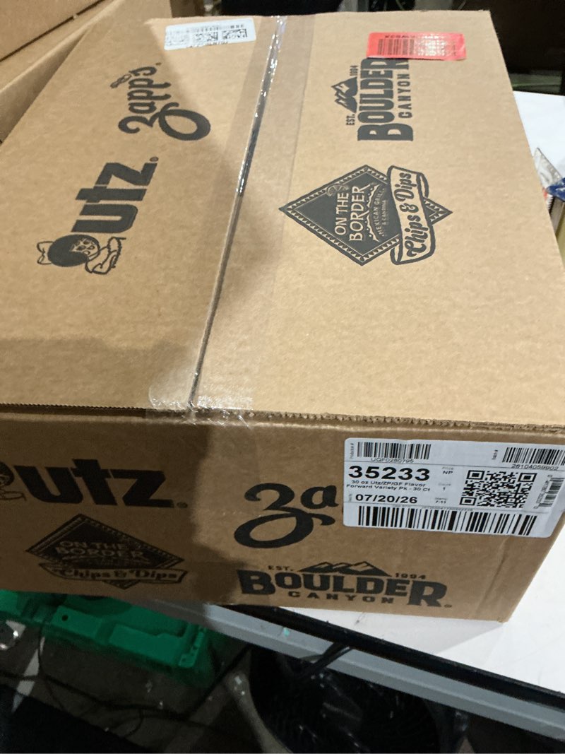 Condition photo showing Good Condition for utz brands big flavor box – 30 count variety of bold, spicy & salty potato chips: zapp's voodoo, sour cream & onion ripples, salt & vinegar, sweet heat bbq golden flakes