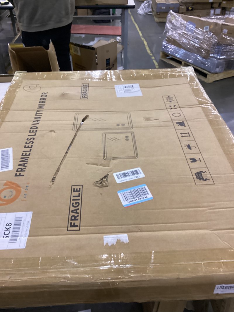 Condition photo showing New/Like New for LED Bathroom Mirror, 28x36 inch Frameless Rounded Corner Vanity Mirror, Dimmable Front & Backlit Lights, Anti-Fog, Wall Mounted Mirror for Home (Horizontal/Vertical) 36"L x 28"W