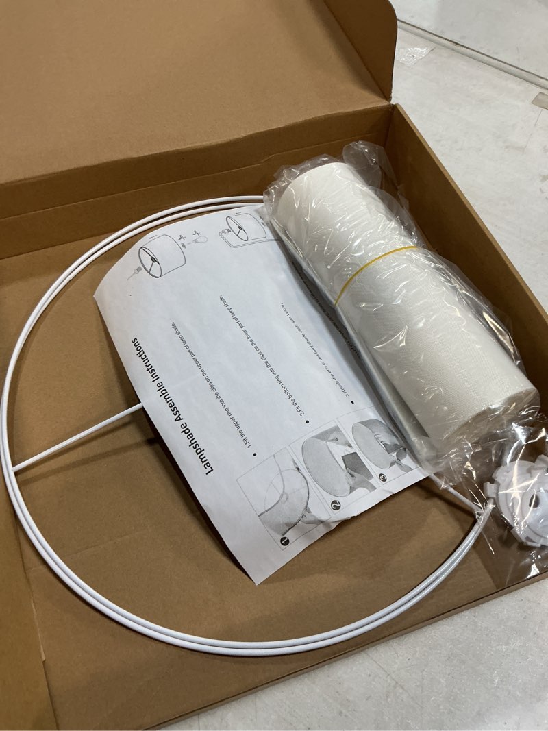Condition photo showing As Is for Large Drum Lamp Shades 16" Top X 16" Bottom X 10" High, Seaside village Medium Lampshades White Lampshades Natural Linen Hand Crafted- Assembly is Required, Lnclude E26-E14-11mm Adapter Ring 16 Inch White 1 Pack