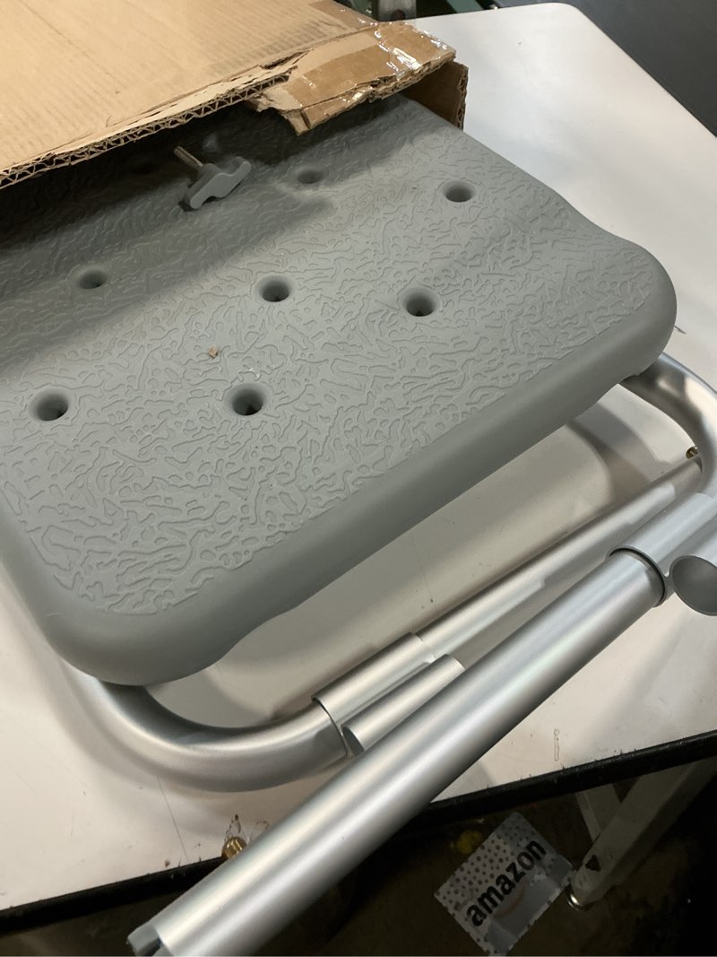 Condition photo showing As Is for onebigoutlet© medical deluxe shower bath chair seat with back & arms, adjustable height, white