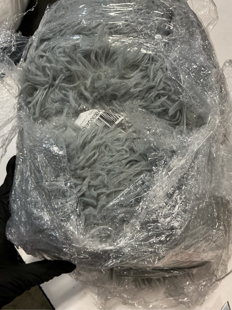 Condition photo showing As Is for FJZFING Grey Round Rug Ultra-Soft Plush Modern 5x5 Circle Area Rug for Kid's Bedroom, Fluffy Shag Circular Rug for Nursery Room, Non-Slip Home Decor Cute Grey Carpet for Teen's Room 5x5 Feet Grey