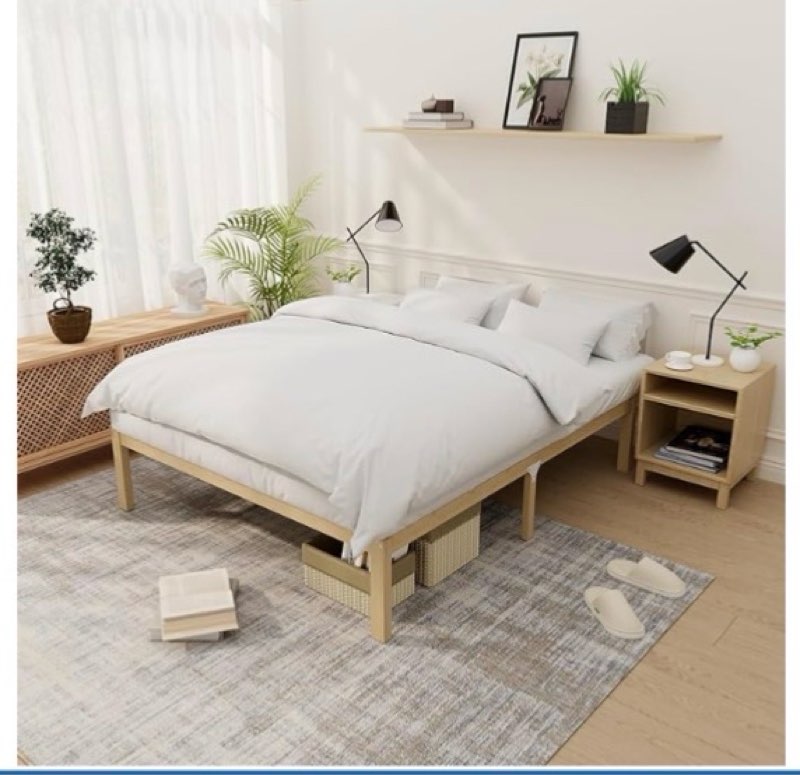 14 inch bamboo bed frame – queen size solid wood platform bed frame, with non-slip slats for support