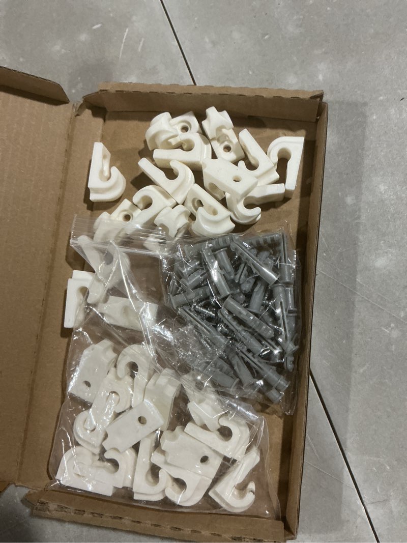 Condition photo showing Good Condition for down wall clips- 30 sets wire shelf brackets loop -closet shelves clips-wire shelf back wall clip,included clips,screws and expansion tubes ,plastic,white,30 sets (pack of 1)
