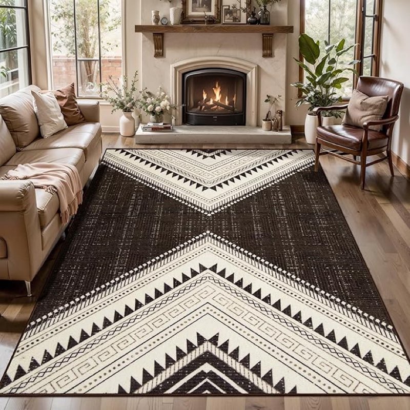 SERISSA Moroccan Washable Rug 4x6,Non Slip Boho Rug for Living Room,Soft Low Pile Rugs for Bedroom G