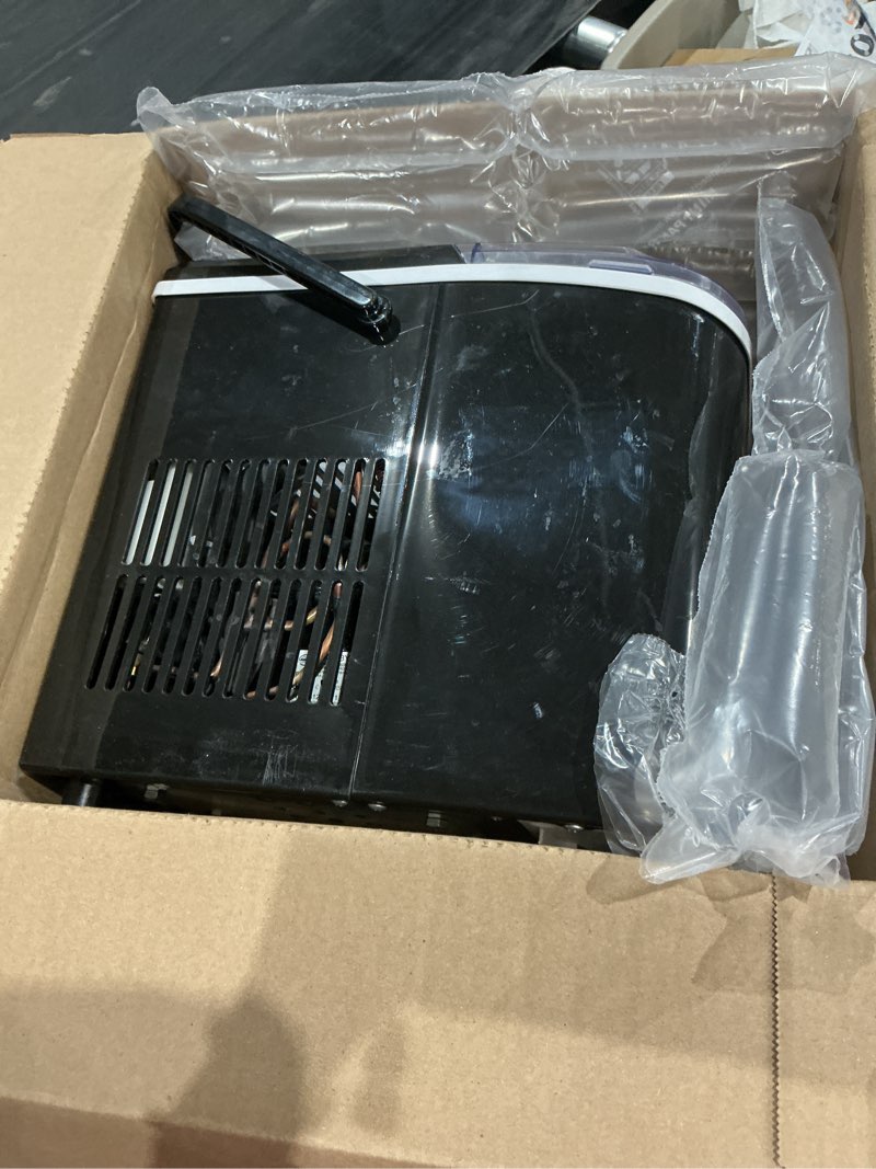 Condition photo showing Good Condition for (slig use)newbulig ice makers countertop with handle, portable ice machine, 9 bullet cubes in 6 mins, 26lbs in 24hrs, auto-cleaning, with basket and scoop, for home, kitchen, rv, camping, black black handle 12.5\"*11.6\"*8.8\"t