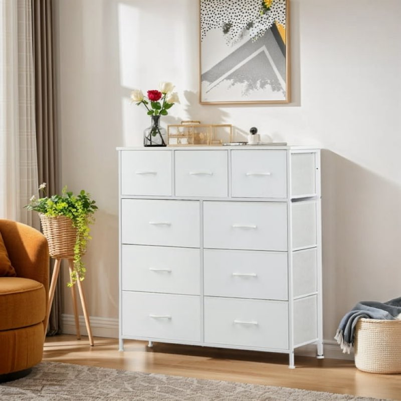 Modern 9 Drawer Fabric Dresser, Chest of Drawer Organizer Storage