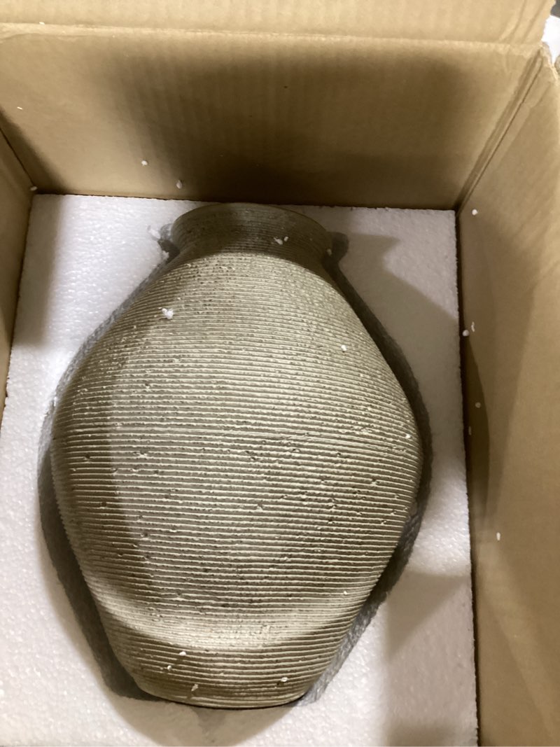 Condition photo showing Good Condition for Signature Design by Ashley Hannela 12" Modern Distressed Polyresin Vase, Antique Tan