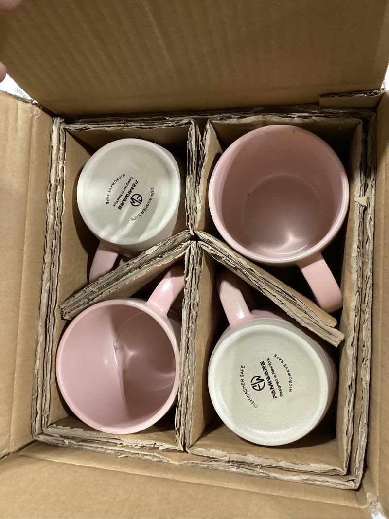Condition photo showing Good Condition for famiware coffee mugs set of 4, milkyway 13 oz mug set, ceramic cup set with handle for coffee, tea, cocoa, milk, light pink 4 count (pack of 1) milkyway-light pink