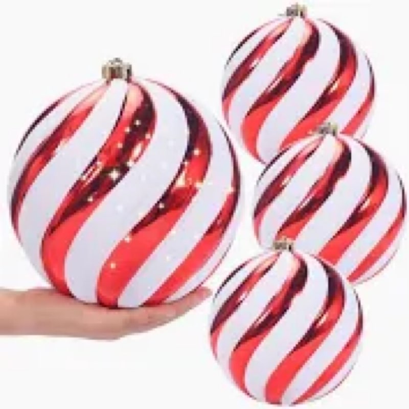 8 inch Extra Large Christmas Ornament Balls, 4 pcs Red and White Christmas Ornaments Shatterproof Gi