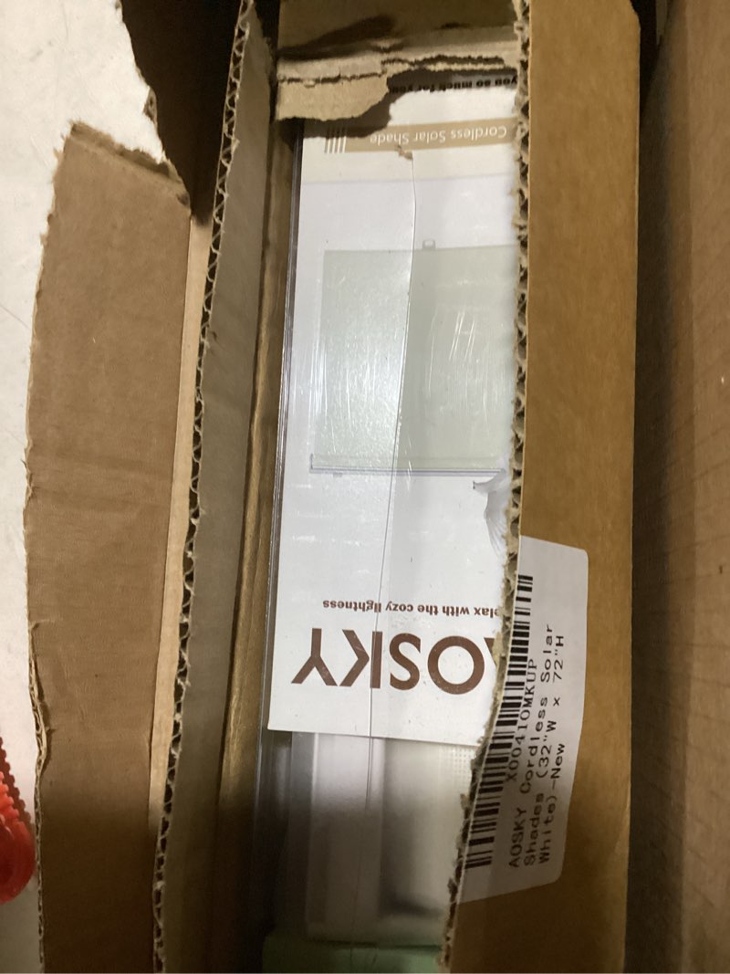 Condition photo showing Good Condition for aosky cordless roller shades for windows light filtering shades with 5% openness solar screen semi sheer roller blinds uv protection for office and home. easy to install 32" w x 72" h (white) 32"w x 72"h white
