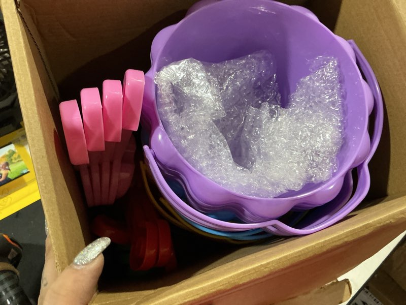 Condition photo showing Good Condition for 36 pcs 6'' sand buckets and shovels bulk small plastic beach pails shovels sand castle mold tools for summer beach pool party favors, 9 colors