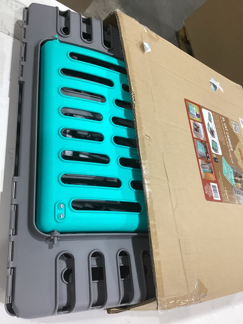Condition photo showing Good Condition for SportPet X-Large Hard-Sided Travel Cat Carrier - Cat Carrier with Patented Wide Side-Opening Door, Foldable Portable Pet Carrier for Cats & Small Pets up to 35lbs - Dark Gray/Teal XL carrier
