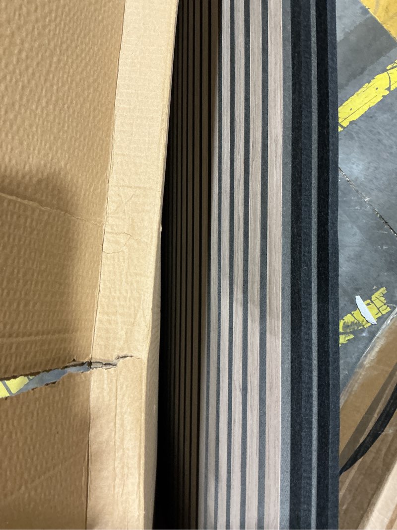 Condition photo showing Good Condition for 2 packs acoustic wall panel, 47.2"x23.6" wood slat soundproof wall panels, sound absorbing dampening panel for office,home theater,studio, walnut 2pc(47.2"x23.6") walnut