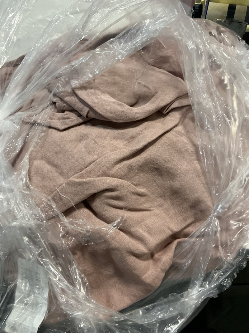 Condition photo showing As Is for european linen fitted sheet set, king, dusty mauve