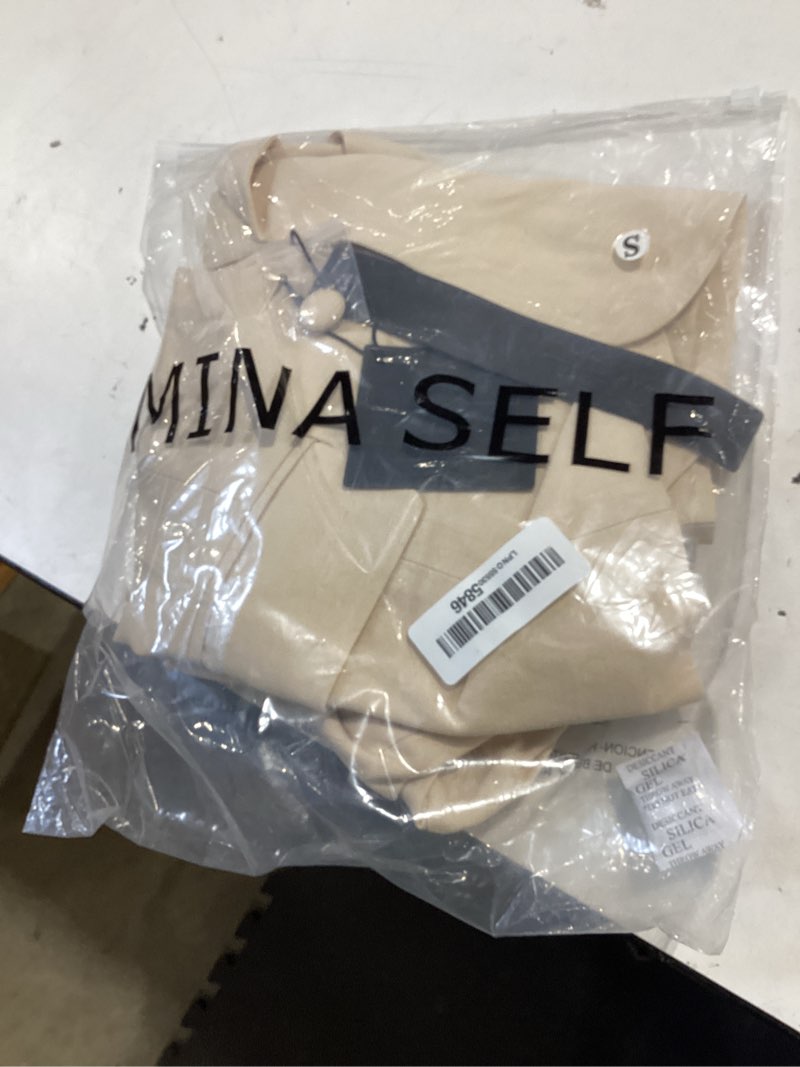 Condition photo showing Good Condition for mina self 2026 women's summer 3/4 sleeve linen blazer - lightweight breathable fully-lined slim office jacket with pockets small beige