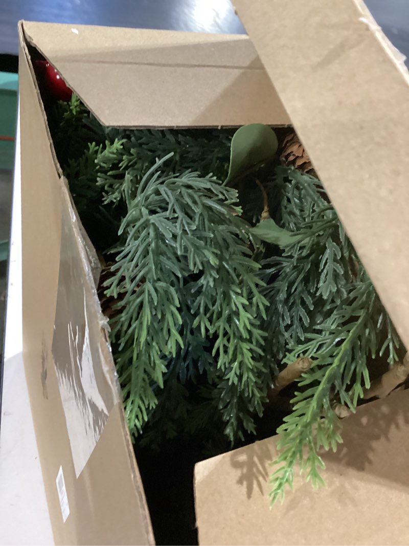 Condition photo showing Good Condition for 12 Pcs Christmas Norfolk Pine Branches 18 Inch Real Touch Artificial Greenery Stems with Red Berries and Pine Cones for Vase DIY Crafts Garland Wreath Flower Arrangement Home Indoor Xmas Decor