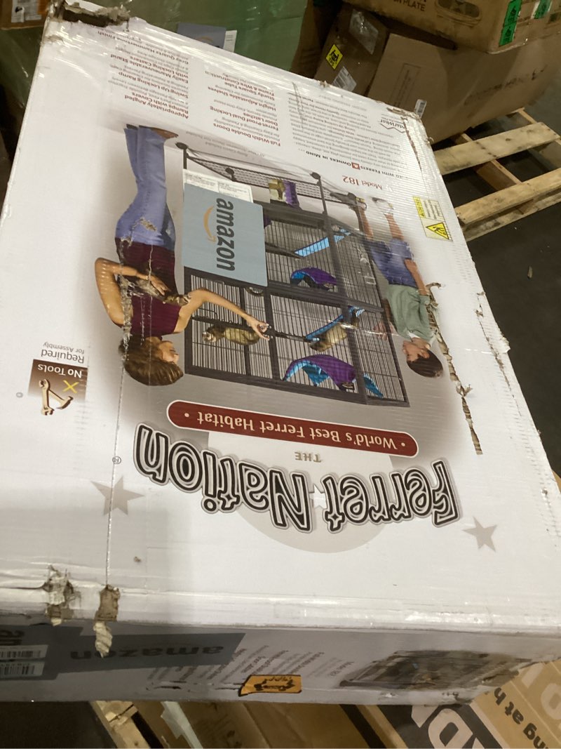 Condition photo showing As Is for MidWest Homes for Pets Ferret Nation Double Unit Small Animal Cage, 4 Tiers, Includes Pans, Shelves, Ramps & Covers, for Ferrets & Small Animals 36.0"L x 25.0"W x 63.3"H Platinum Gray