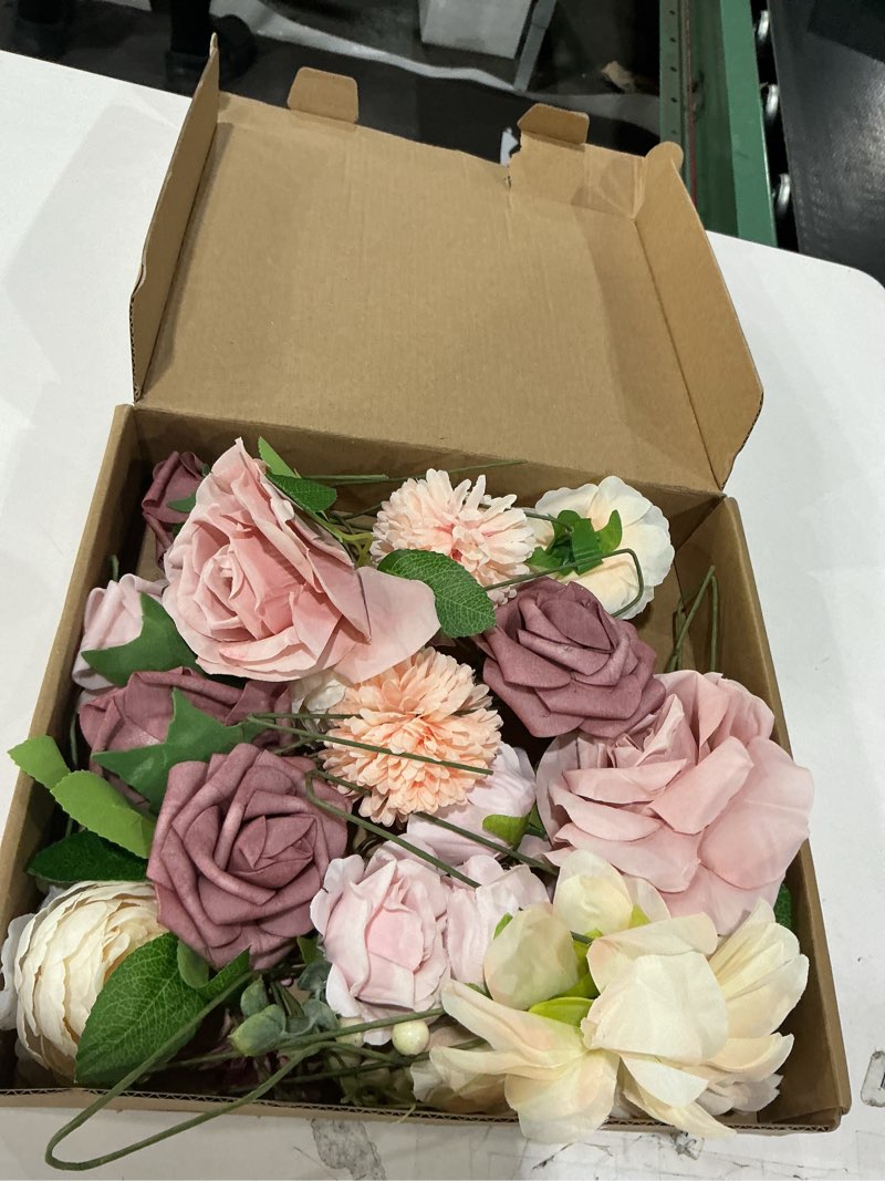 Condition photo showing Good Condition for agirl rose artificial flowers combo fake flowers pink roses silk flowers with stems for diy bridal wedding bouquets centerpieces arrangements table party baby shower home decor (champagne pink)