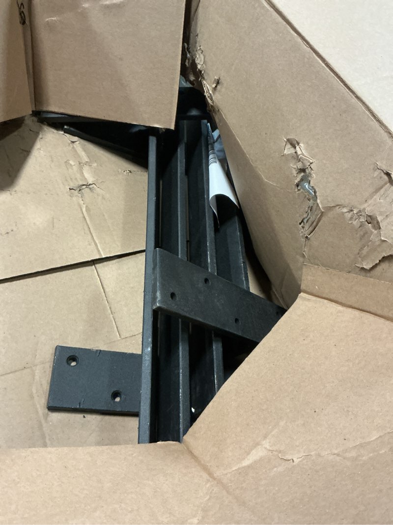 Condition photo showing As Is for floating shelf bracket 3/8" thick heavy duty shelf brackets black 3 pack free hanging countertop support bracket 20" lx2.5 w floating wall brackets for cabinets, dishwasher, bench seats vanities 20 inch black-4 pack