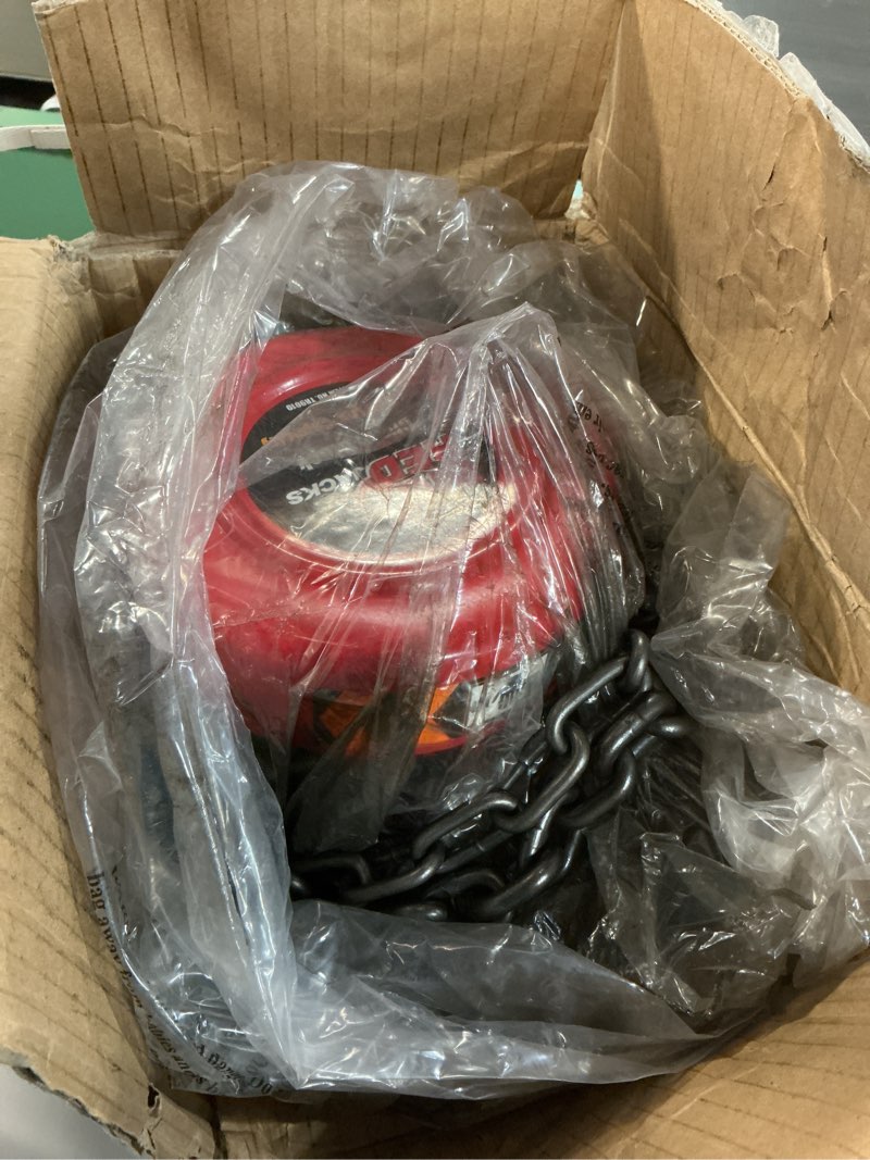 Condition photo showing As Is for Big RED TR9010-3 Torin Manual Hand Chain Hoist with 2 Heavy Duty Hooks for Warehouse Automotive Machinery, 1 Ton (2,000lb) Capacity, 8ft/2.5m Red