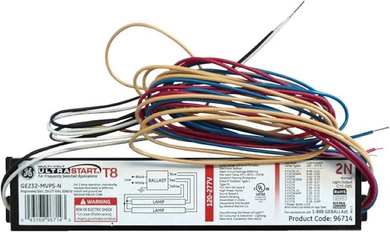 GE Lighting UltraMax Proline Electronic Ballast, 120/277 Volt Program Start Ballast, Normal Ballast Factor, Ballast for Fluorescent Light (2) or (1) Lamp T8, pack of 3