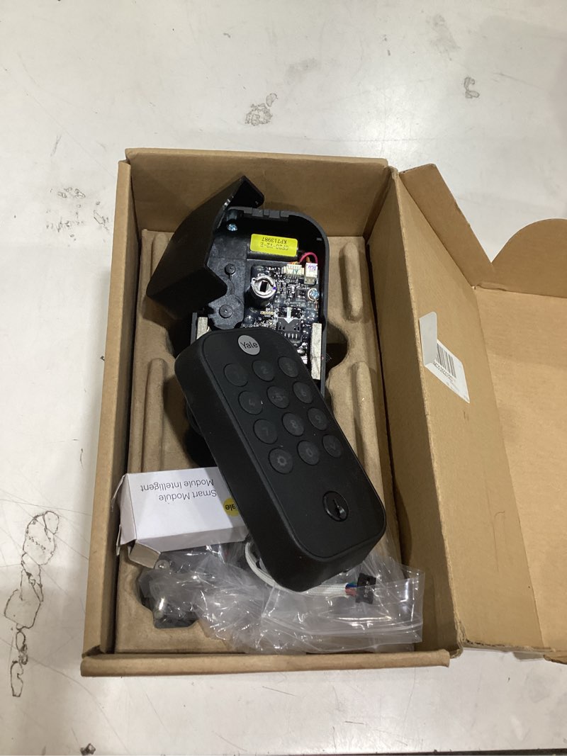 Condition photo showing As Is for yale security assure lock 2 deadbolt, black suede keyed smart entry door lock with wi-fi connected keypad for code entry and remote access, yrd410-wf1-bsp black suede wi-fi keypad - with key