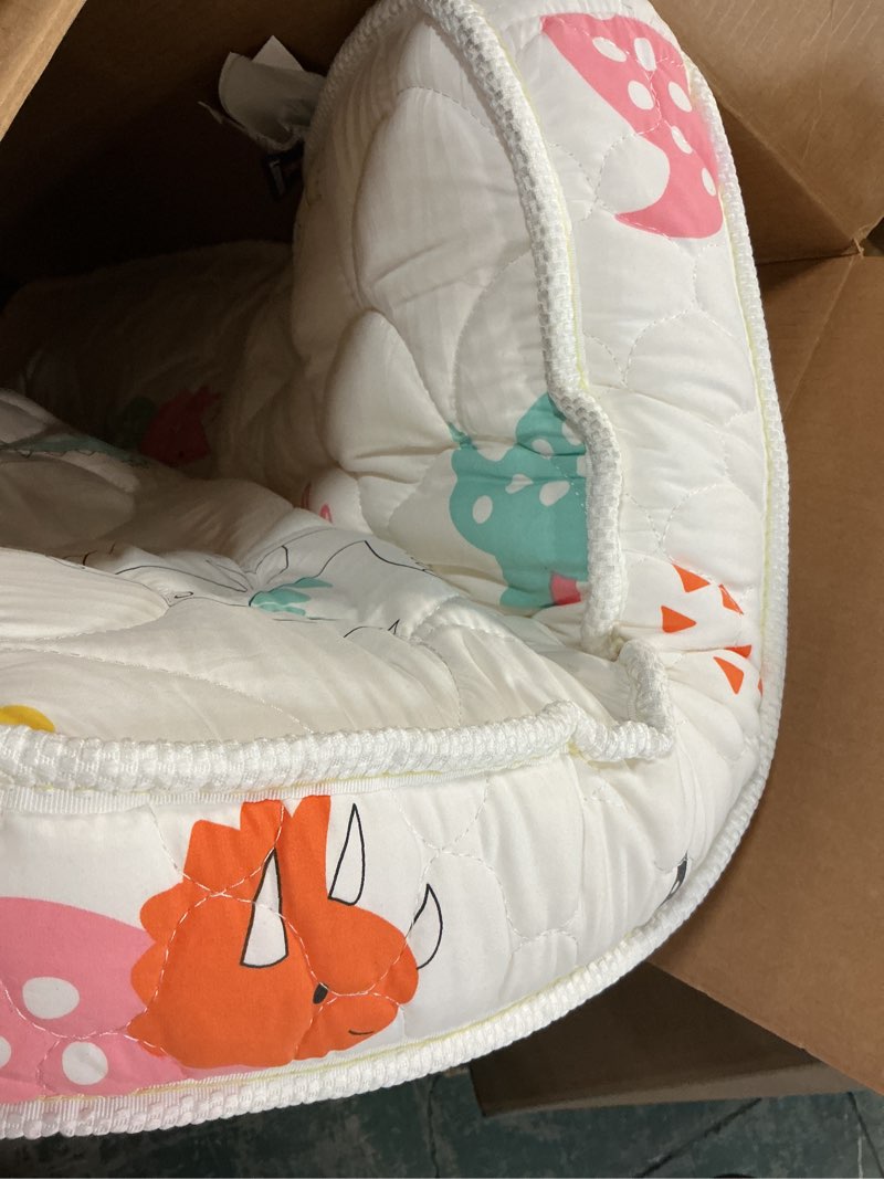 Condition photo showing Good Condition for premium 5" crib mattress and toddler mattress, dual-sided and firm, hypoallergenic crib mattress, fits standard crib and toddler bed dinosaur party 52" x 27.6" x 5"