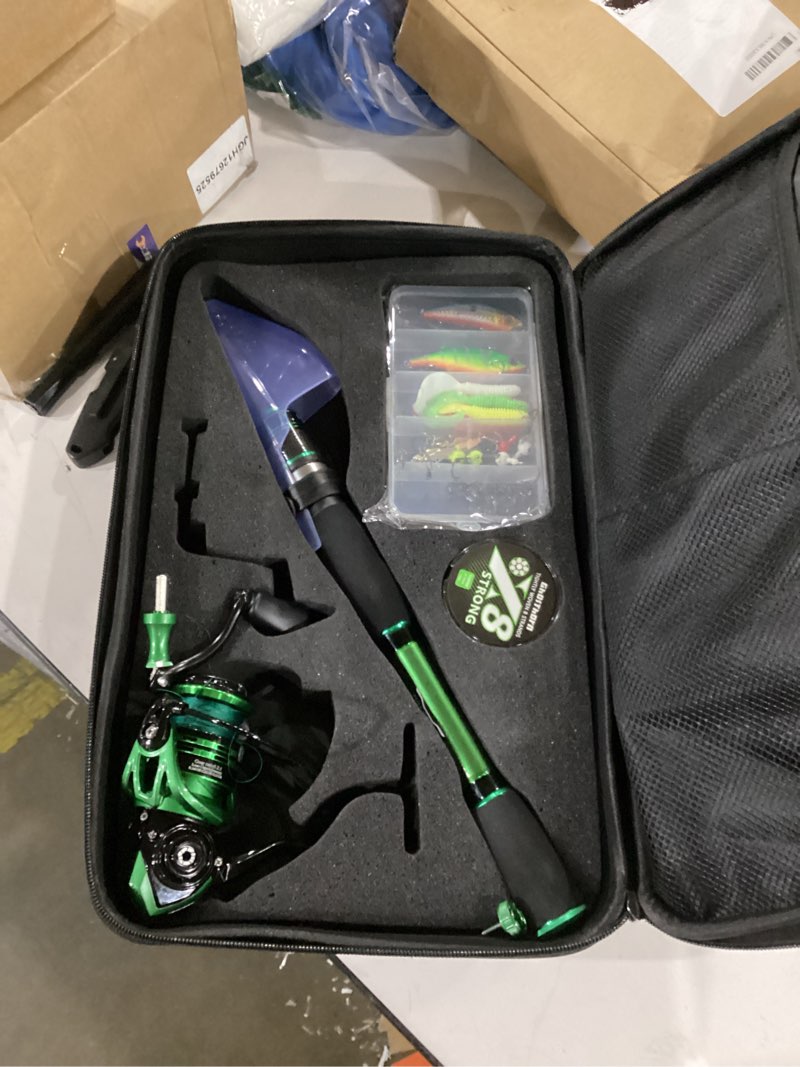 Condition photo showing As Is for ghosthorn fishing rod and reel combo graphite telescoping fishing pole portable travel kit with carrier bag for freshwater saltwater full kit with fishing tools 8 ft