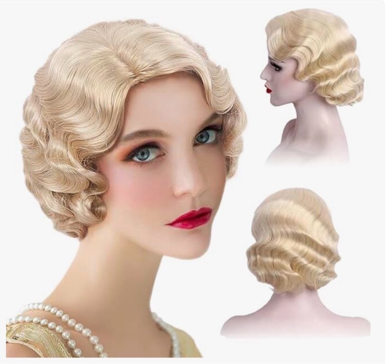 reewes long 1920s wig finger wave wig 613 curly short wig vintage wigs for women lady synthetic heat resistant full wigs cosplay costume fancy dress with wig cap (blonde) blonde(standard)