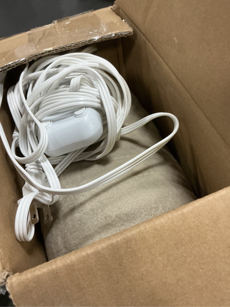 Condition photo showing As Is for Sunbeam Royal Ultra Fleece Heated Electric Blanket Twin Size, 84" x 62", 12 Heat Settings, 12-Hour Selectable Auto Shut-Off, Fast Heating, Machine Washable, Warm and Cozy, Pebble Pebble Twin