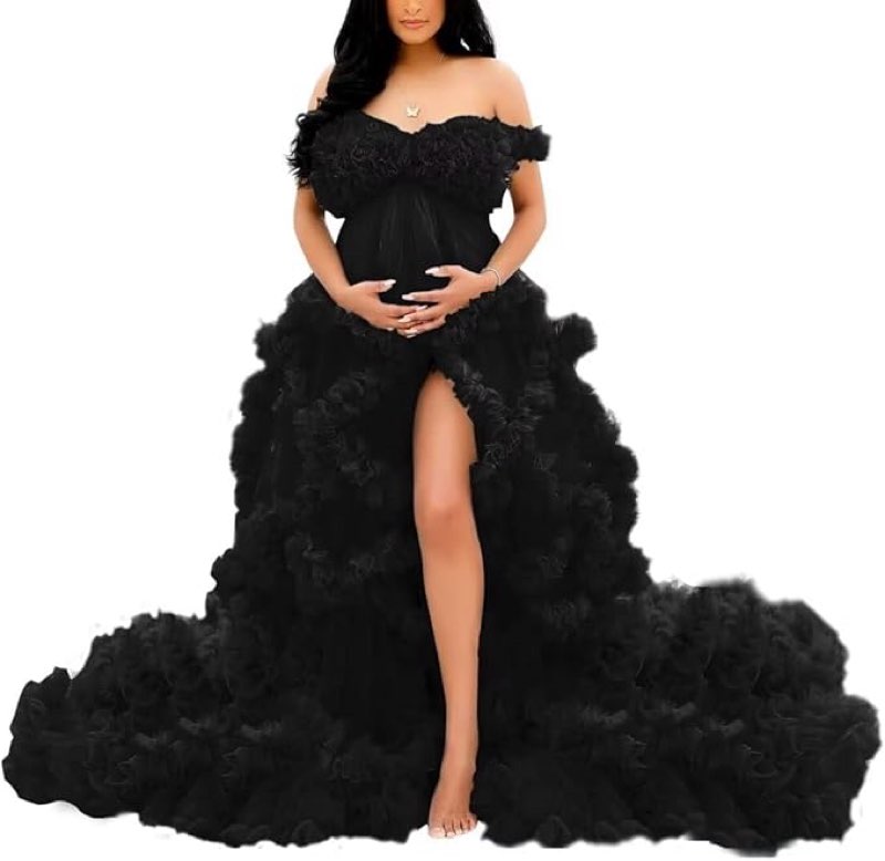 maternity tulle robe for photoshoot off shoulder ruffles pregnancy gowns baby shower bridal lingerie