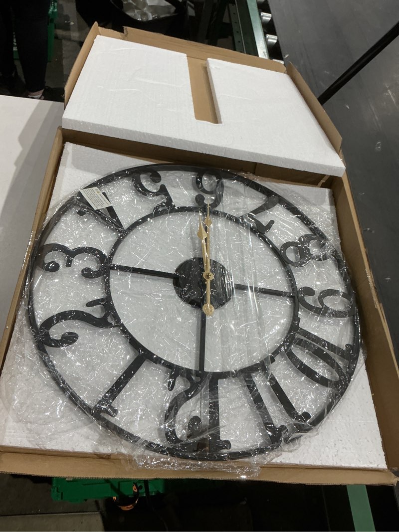 Condition photo showing Good Condition for leike large wall clocks,silent,non ticking,battery operated big retro round modern metal wall clock for living room, bedroom,dinning room,farmhouse,office,home decor-20 inch(black-arabic number) 20 in black metal-arabic number