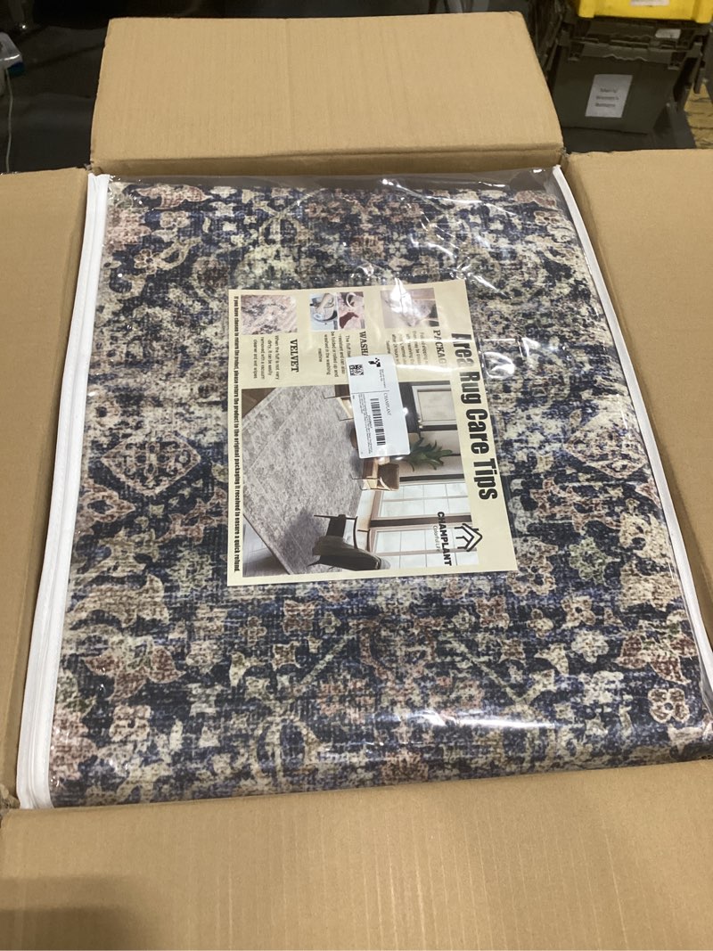 Condition photo showing New/Like New for champlant washable area rug 9'x12' retro boho design non-shedding easy care ideal for high traffic areas in living room bedroom office coffee table kitchen large carpet blue-brown pattern 9' x 12' (rectangular)