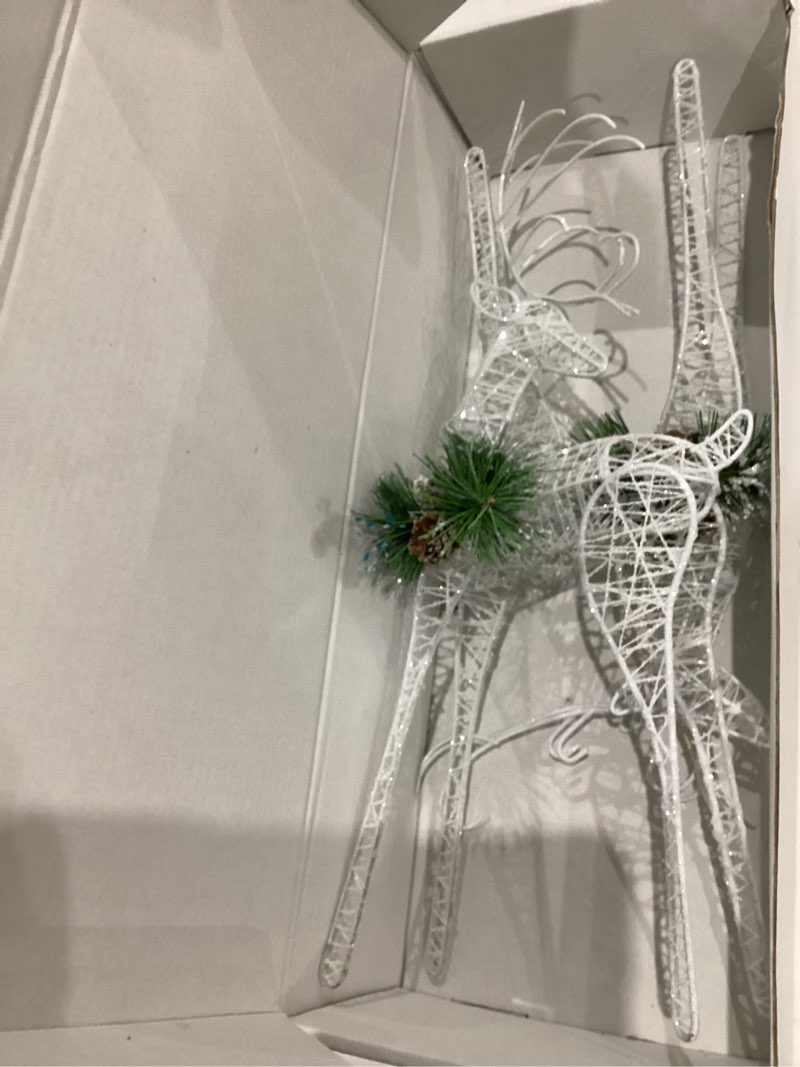 Condition photo showing Good Condition for 2pc Set White Pinecone Rattan Thread String Christmas Reindeer Figurine Table Desk Decorations Glittering Xmas Holiday Party Supply