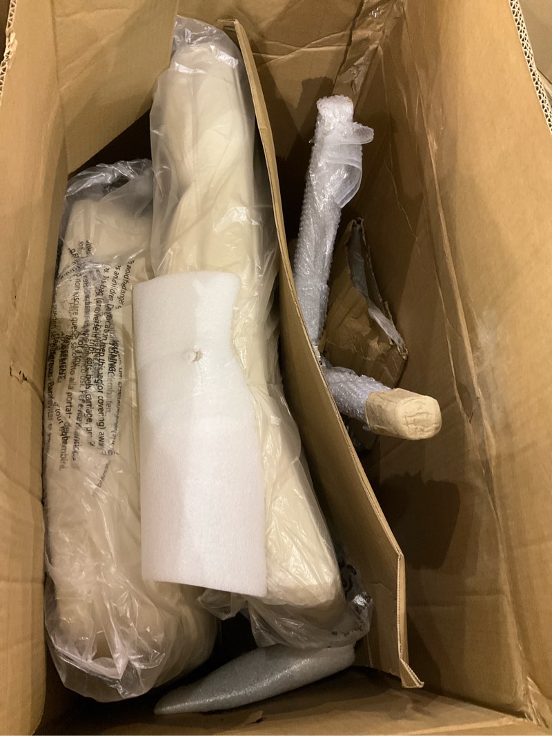 Condition photo showing item condition for Amazon Basics Modern Executive Chair, 275lb Capacity with Oversized Seat Cushion, Ivory Bonded Leather, 29.13"D x 25.2"W x 43.11"H