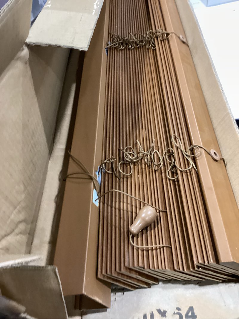 Condition photo showing Good Condition for wood blinds for indoor windows: solid wooden blackout blinds & shades,black out privacy horizontal blinds for home bedroom bathroom living room windows and doors 22.5\" wx48 h light brown orange brown 22.5\"w*48\"h