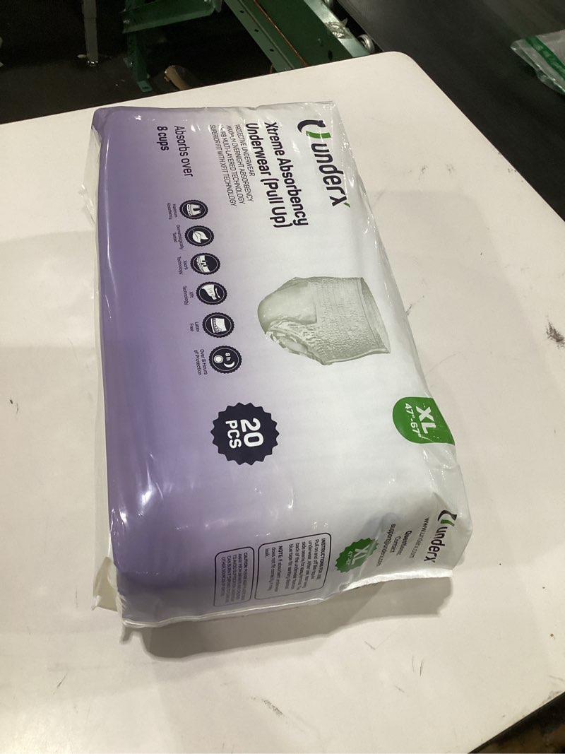 Condition photo showing New/Like New for underx adult disposable incontinence underwear – maximum absorbency pull ups, overnight leak protection, 8 cup absorption, soft latex-free, odor control, easy removal, x- large, 20 count x-large(pack of 20)