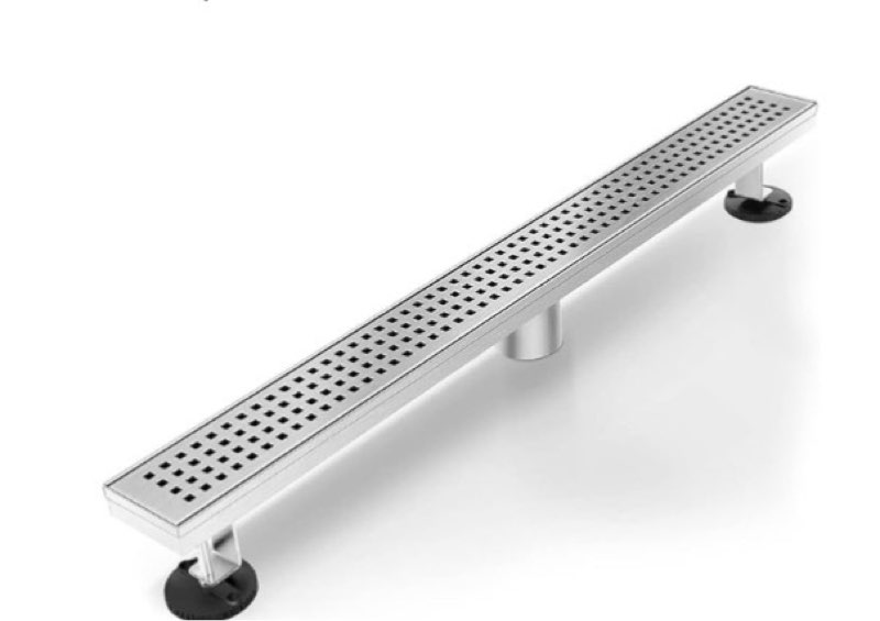 shower drain, linear shower drain 24 inch(brushed nickel),modern 304 stainless steel shower floor drain with grate removable, adjustable leveling feet, rectangular shower drain