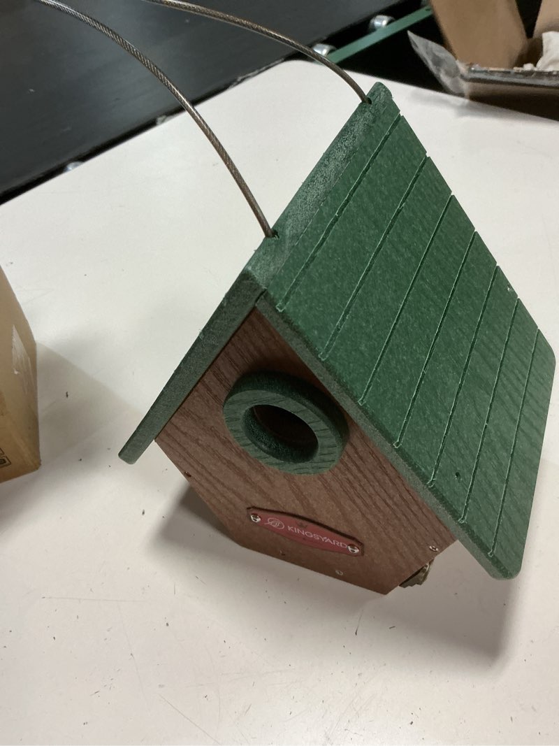 Condition photo showing Good Condition for kingsyard recycled plastic bird house for outdoors - hanging nesting box with predator guard & air vents for wren finch chickadee, green