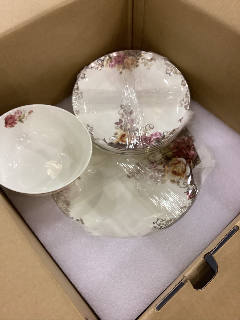 fhgnysm bone china plates and bowels,12-pieces dinnerware sets, highly chip and crack resistant, dis