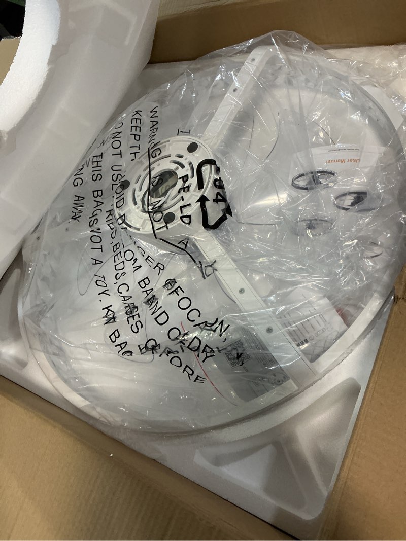 Condition photo showing Good Condition for volisun low profile ceiling fan with lights and remote, no assembly, 24in modern ceiling fans flush mount, 3000k-6500k dimmable bladeless led fan light, white fandelier ceiling fans for bedroom white 24 inch